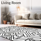 Bold Black Geometric Interlocking Shapes Rug