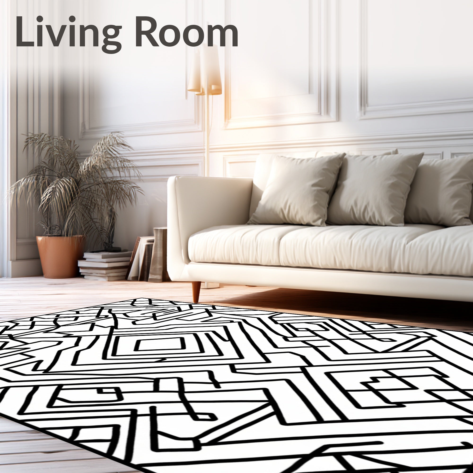 Bold Black Geometric Interlocking Shapes Rug