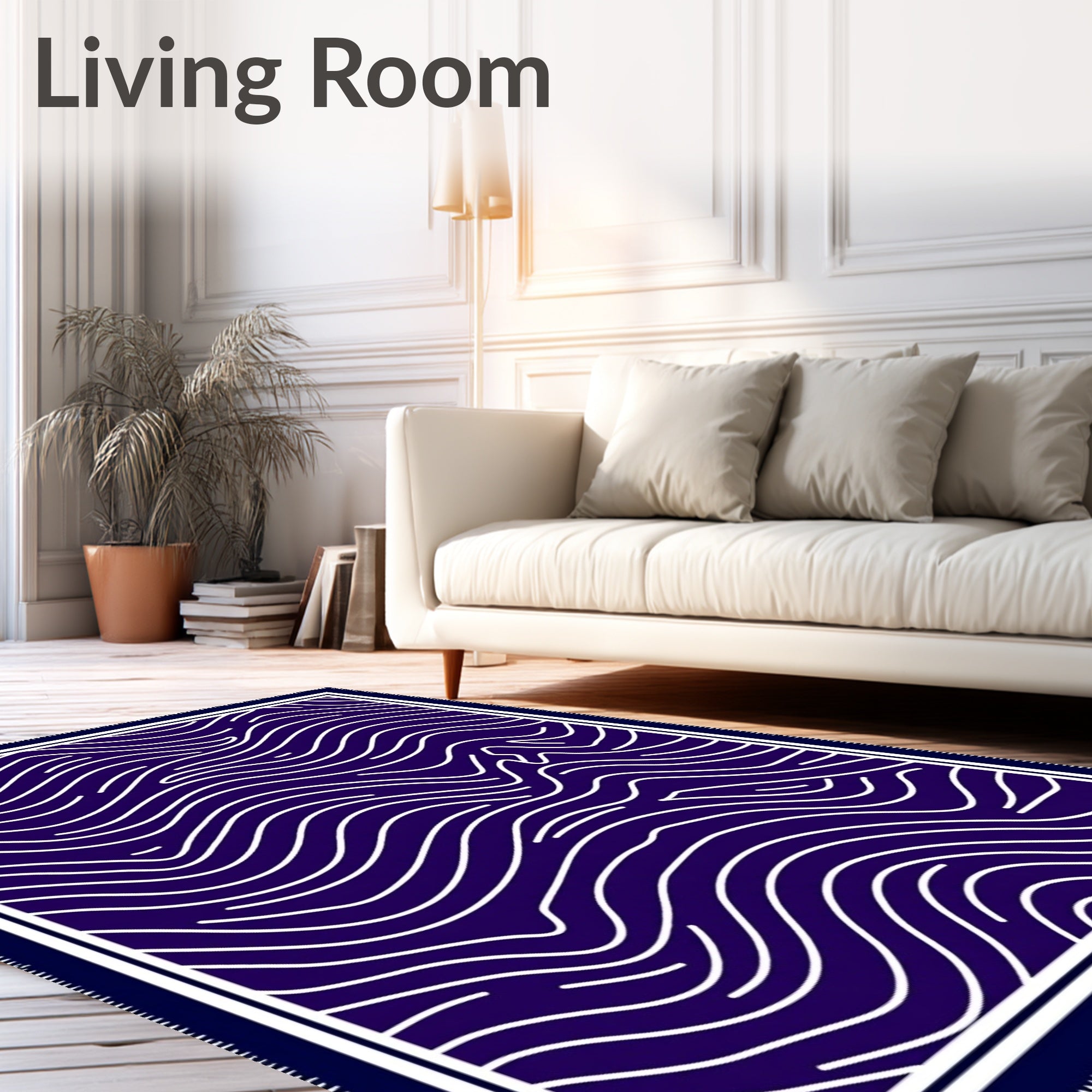 Deep Blue White Swirling Line Rug