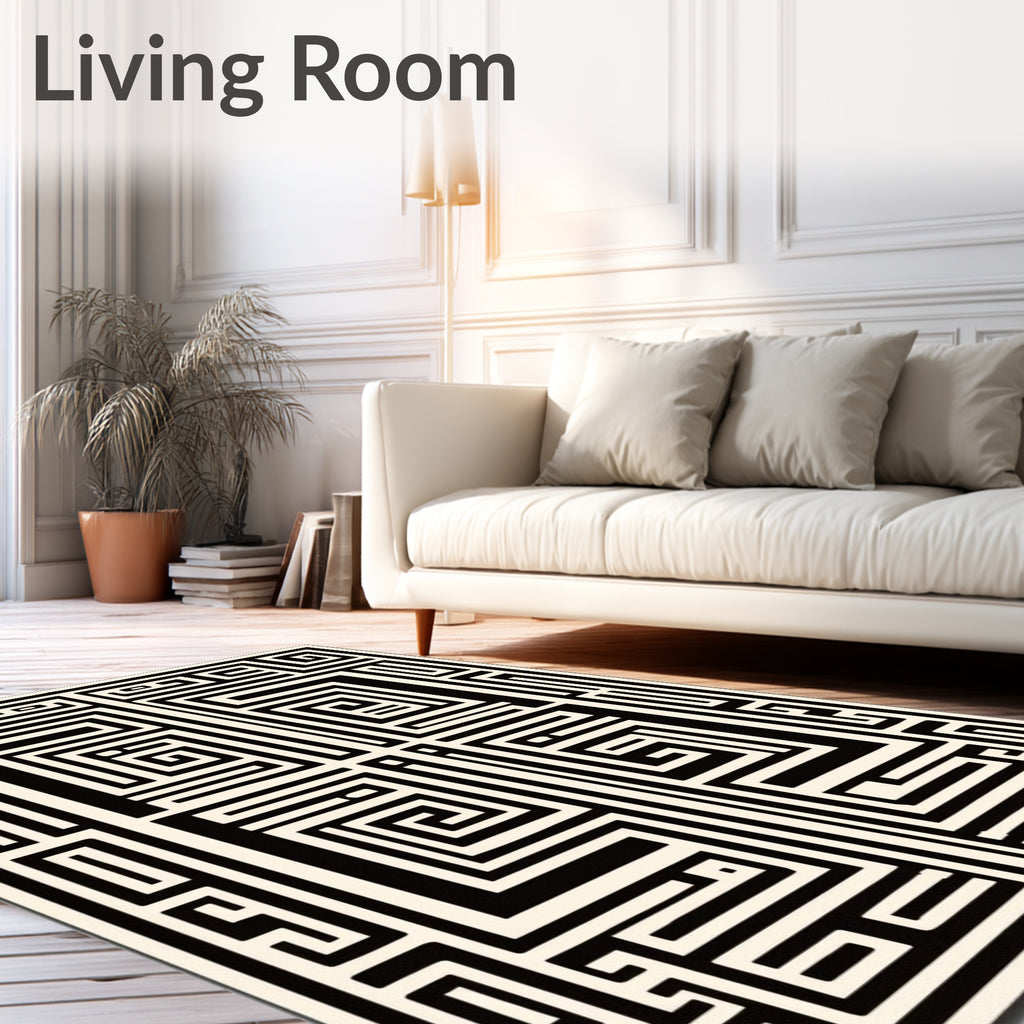 Black Cream Geometric Maze Rug