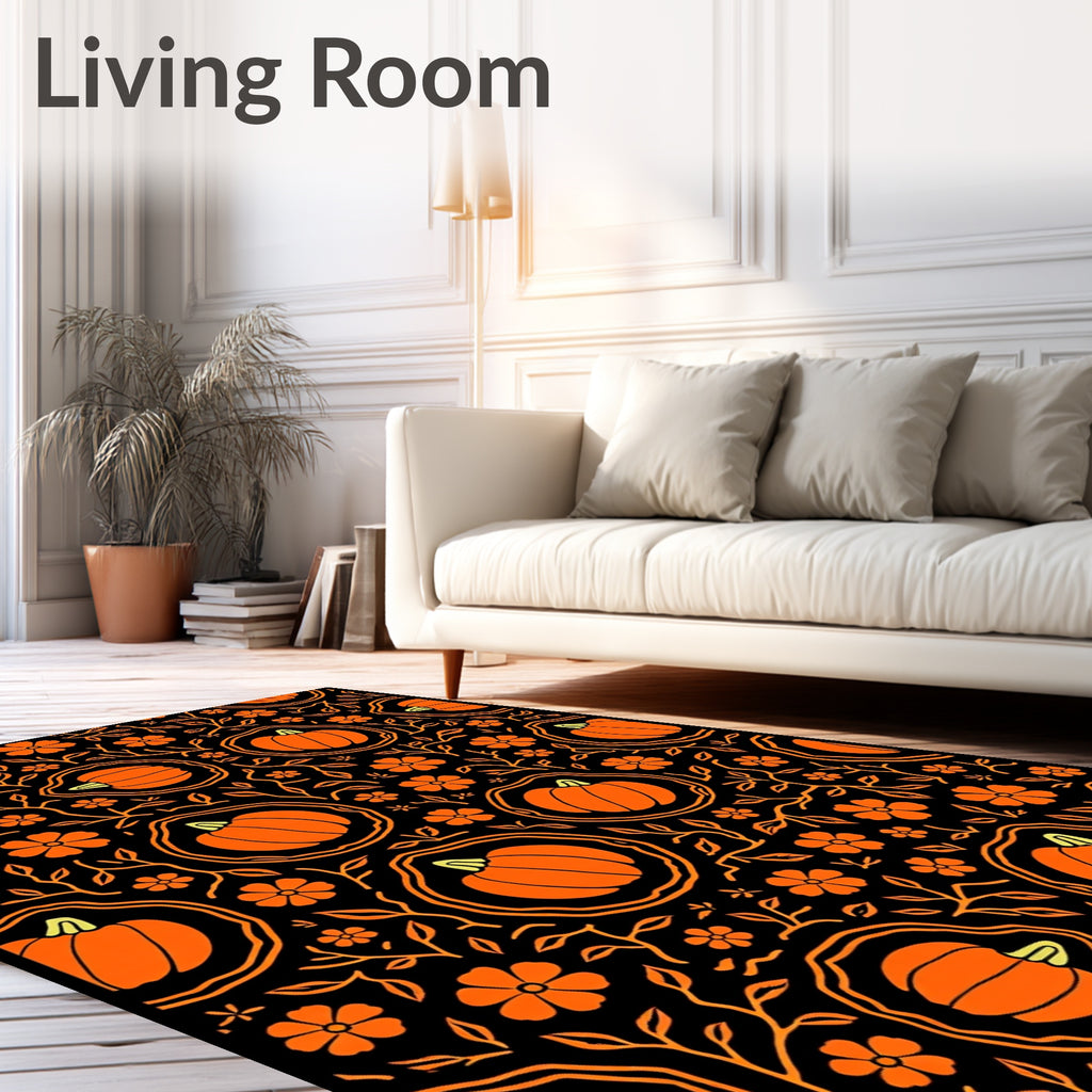 Orange Pumpkin Blossom Foliage Rug