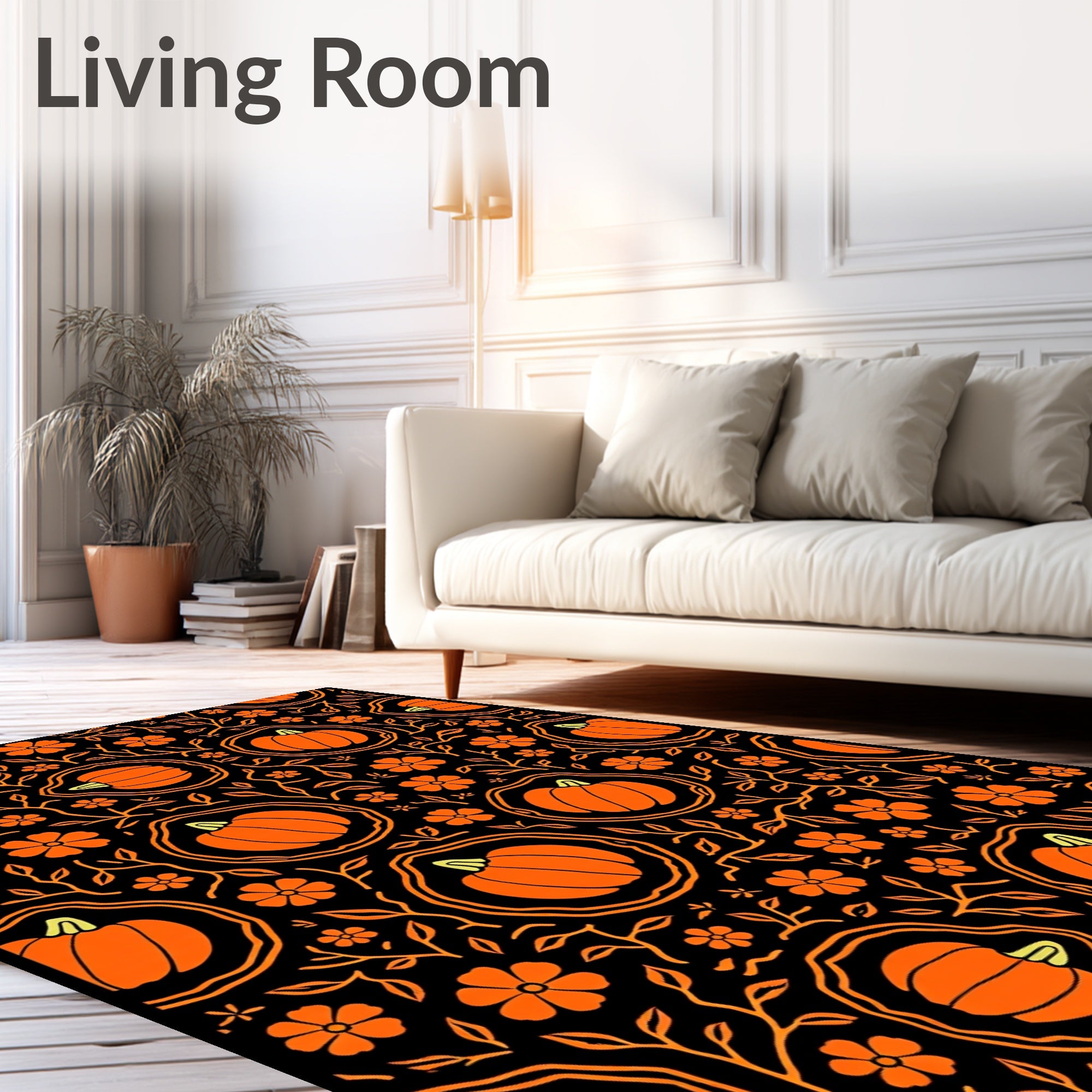 Orange Pumpkin Blossom Foliage Rug