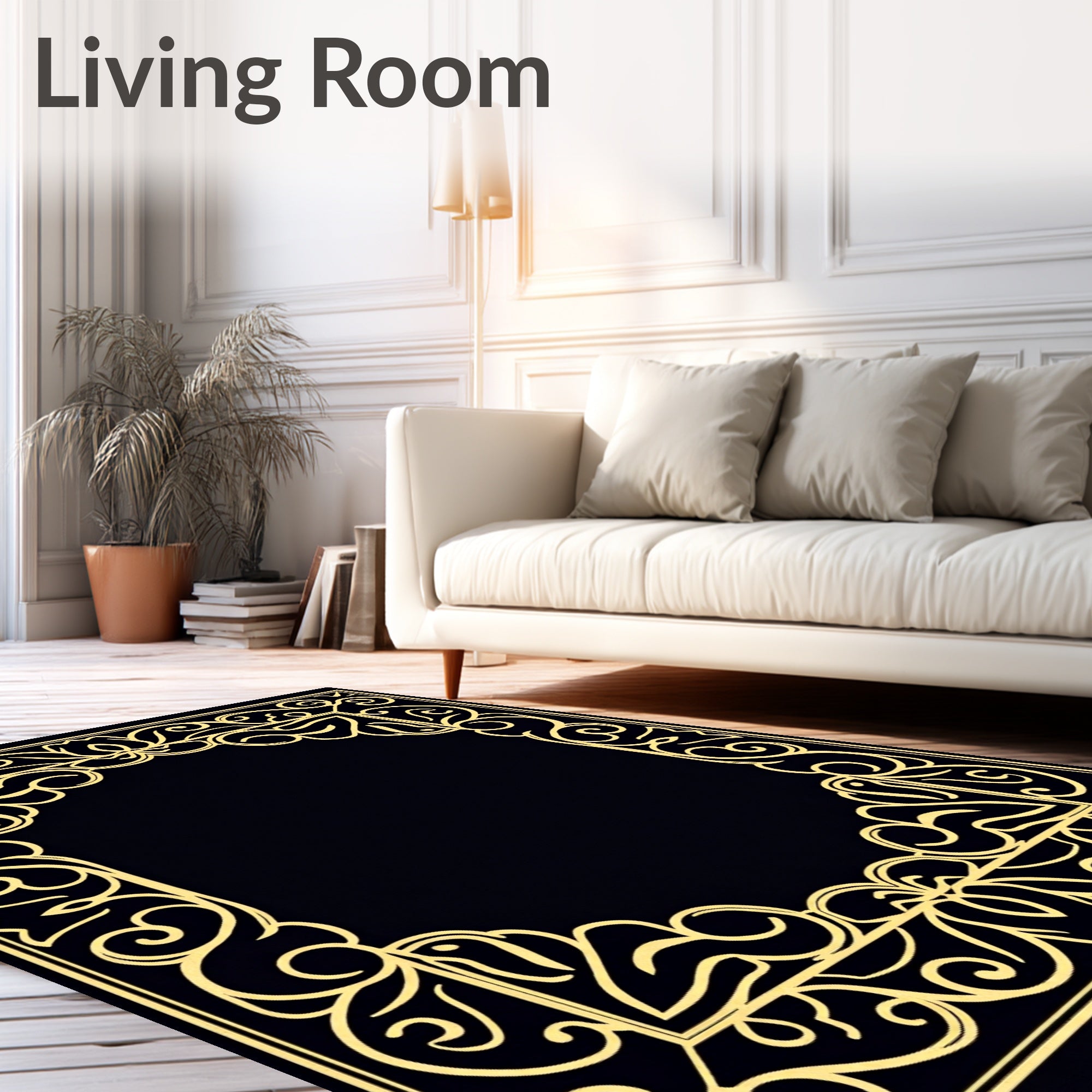 Gold Floral Frame on Black Rug