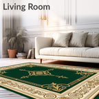 Emerald Green Golden Filigree Border Rug