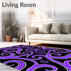 Purple Swirl Scrollwork Black Rug