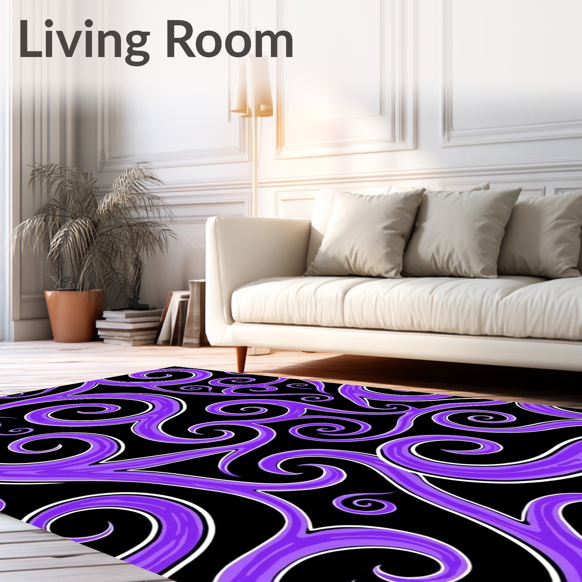Purple Swirl Scrollwork Black Rug