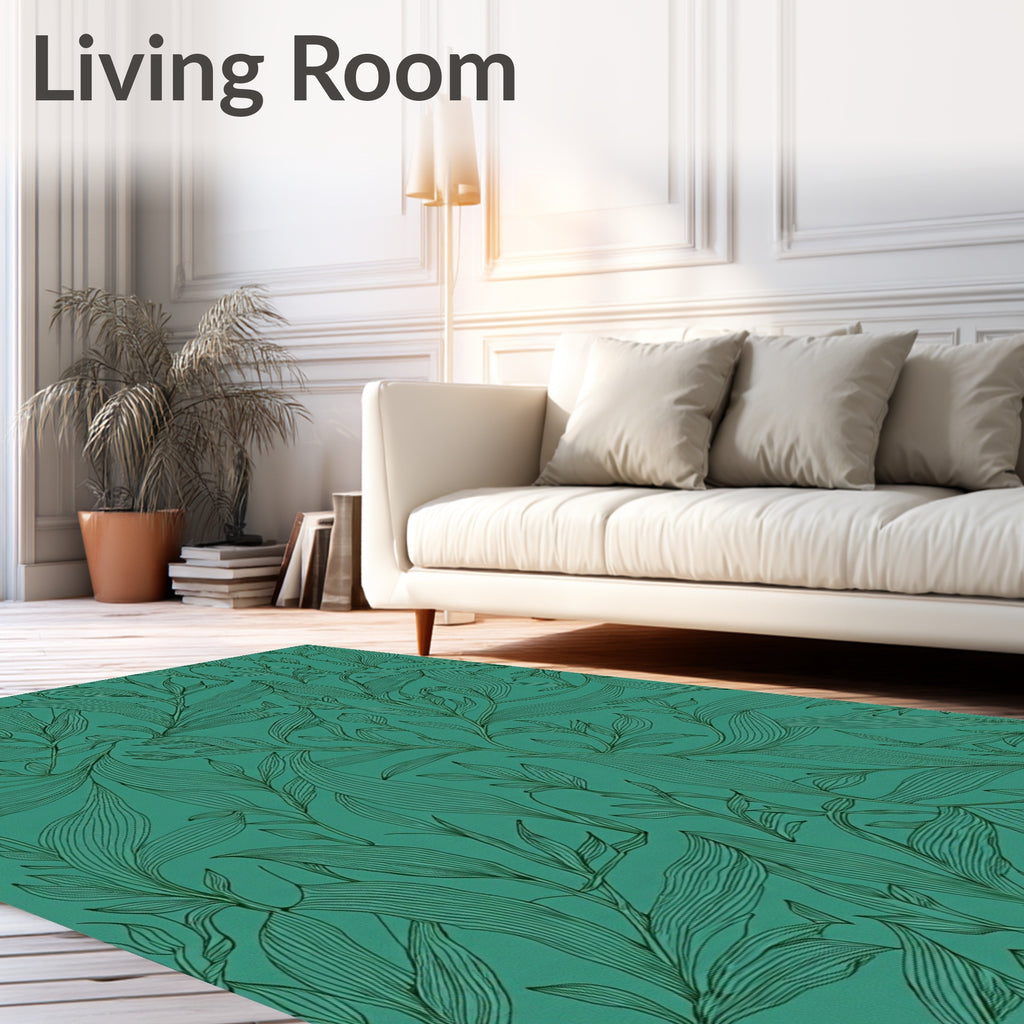 Teal Tropical Leaf Vine Art Rug