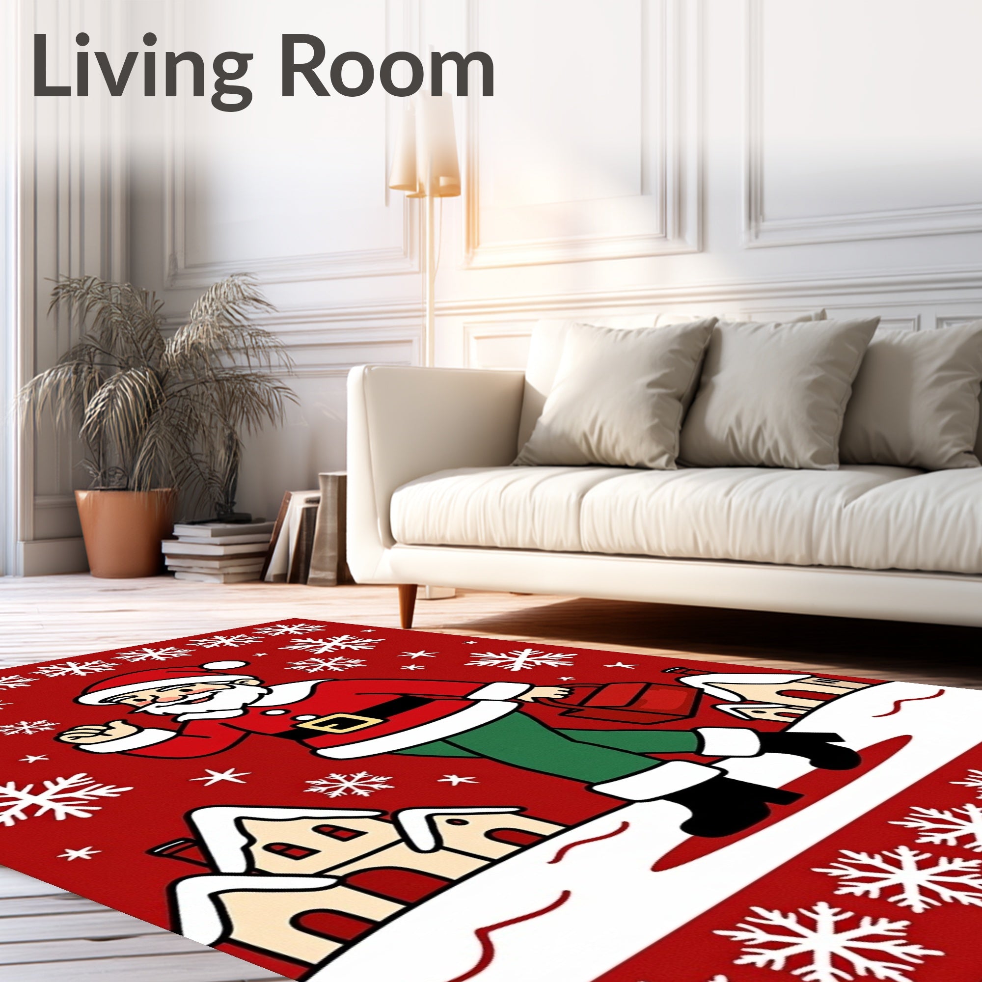 Holiday Santa Snowflakes Village Scene Rug