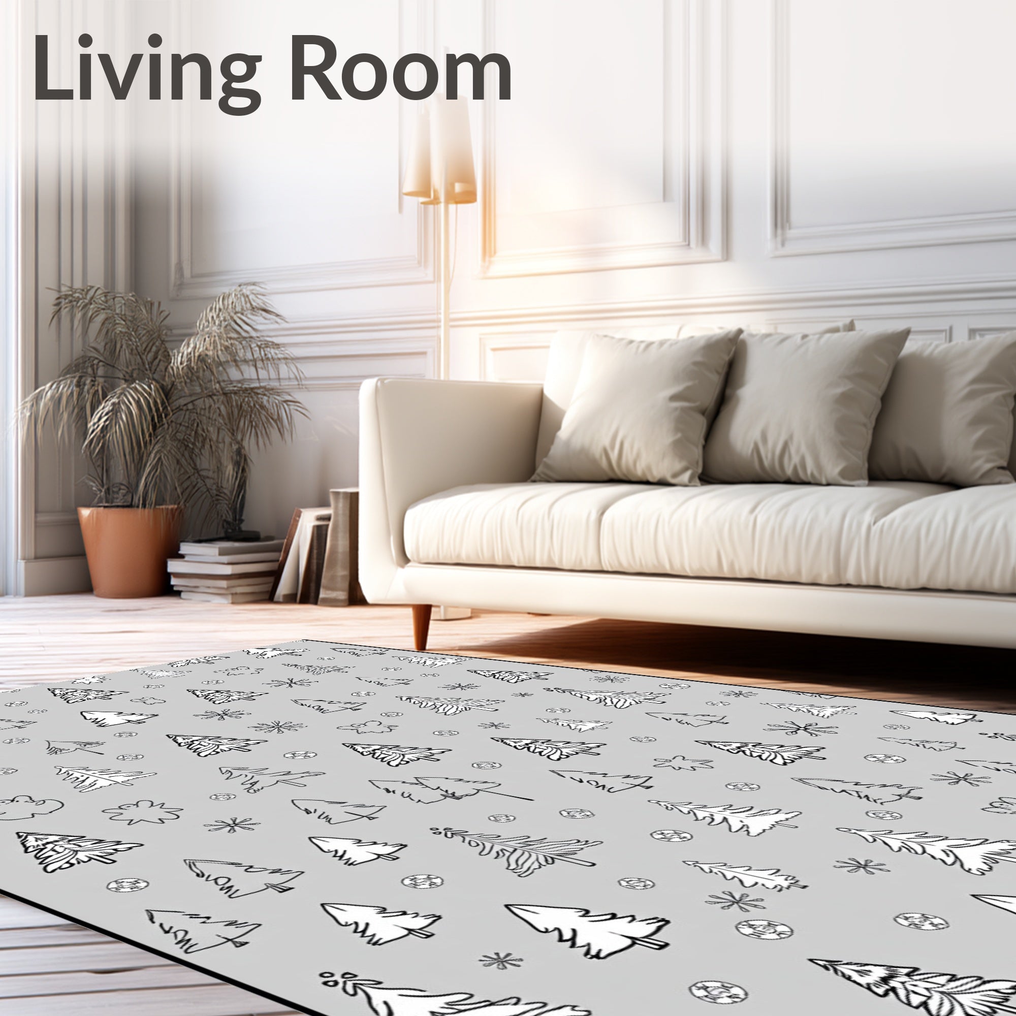 Winter Woodland Pine Trees Snowflakes Rug