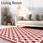 Crimson Lattice Geometric Arrangement Rug