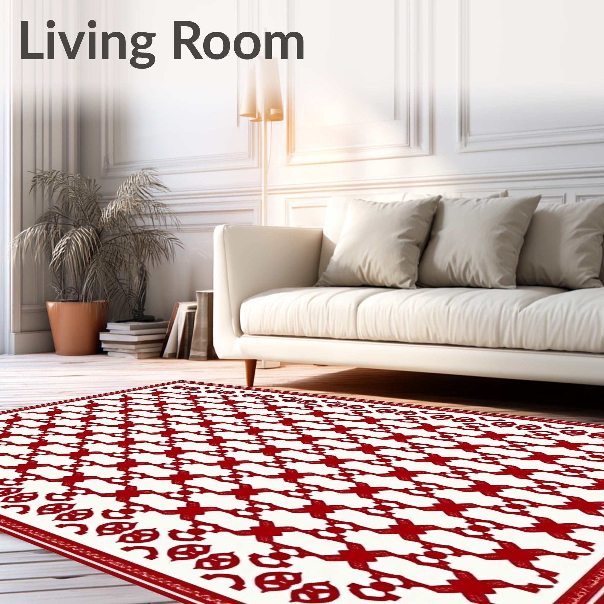 Crimson Lattice Geometric Arrangement Rug
