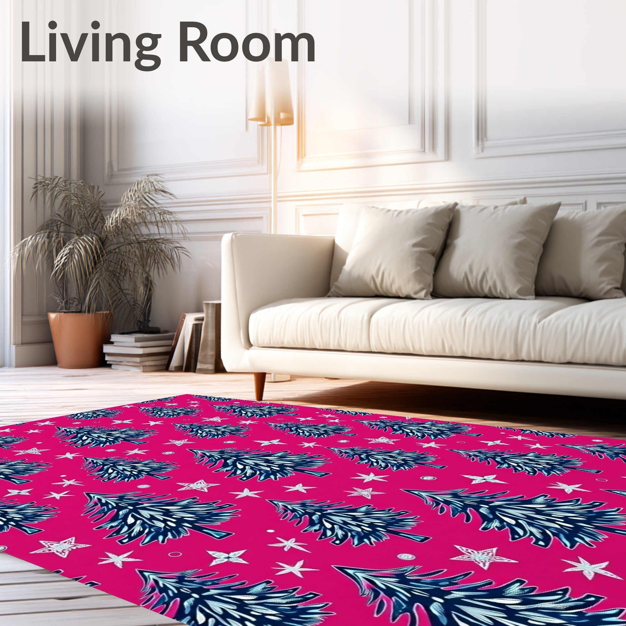 Vibrant Pink Evergreen Starry Night Rug