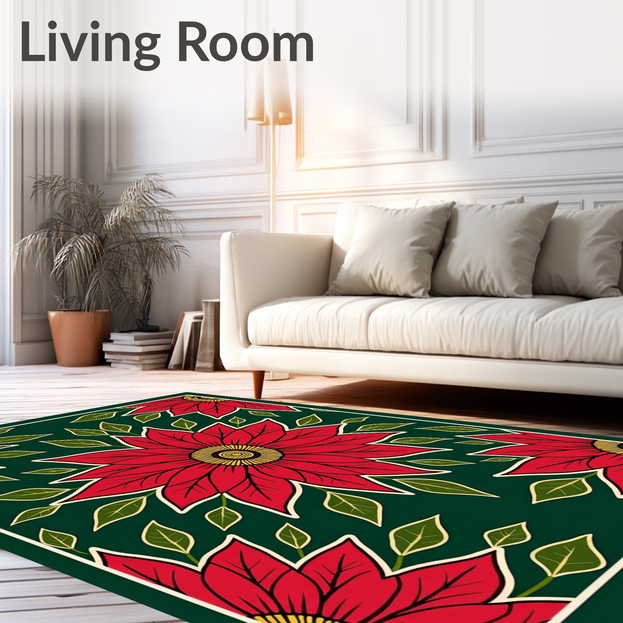 Crimson Floral Garden Poinsettia Rug