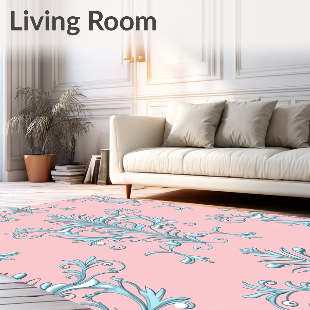 Ornate Aqua Floral Rococo Rug