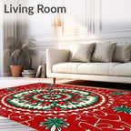 Crimson Green Floral Medallion Swirls Rug