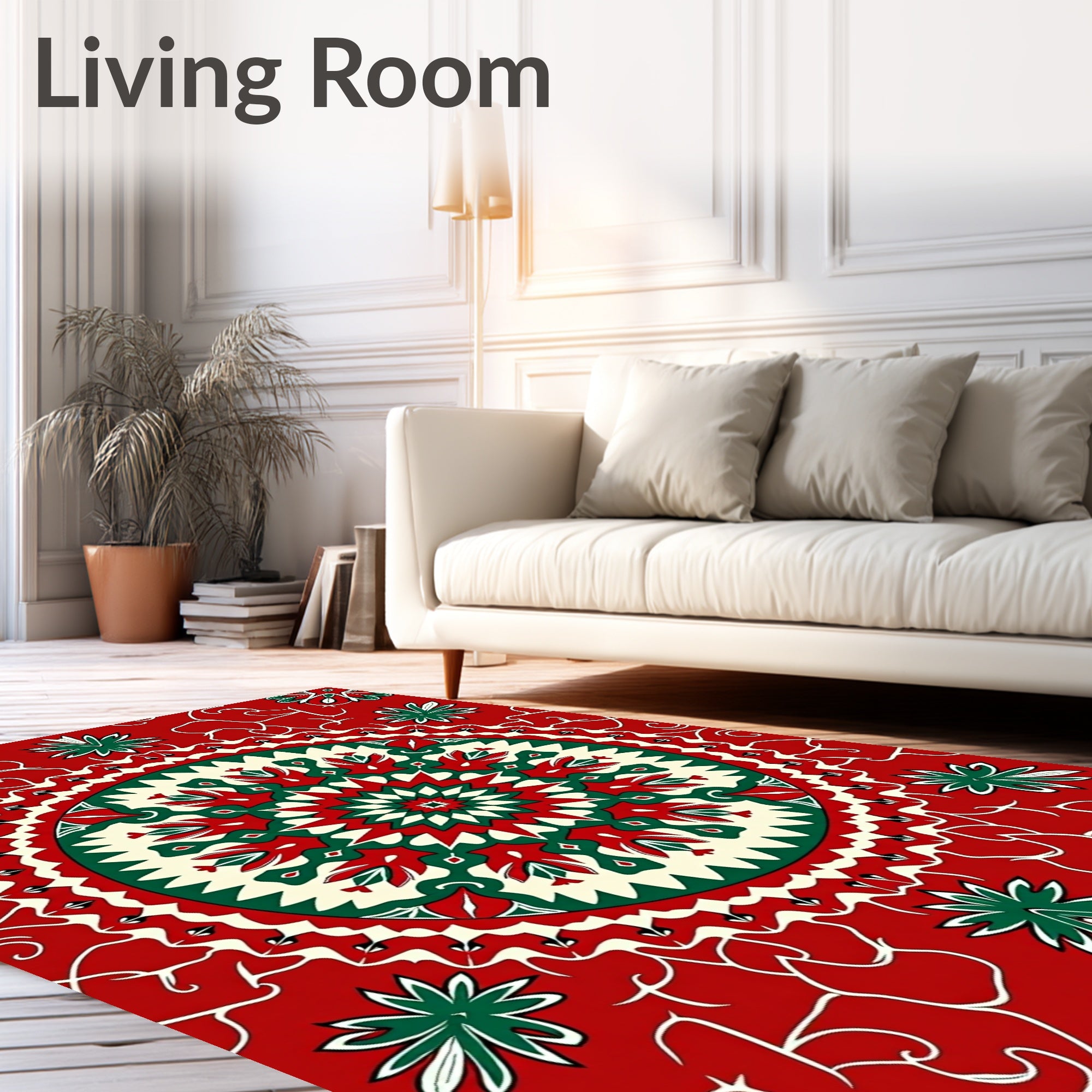 Crimson Green Floral Medallion Swirls Rug