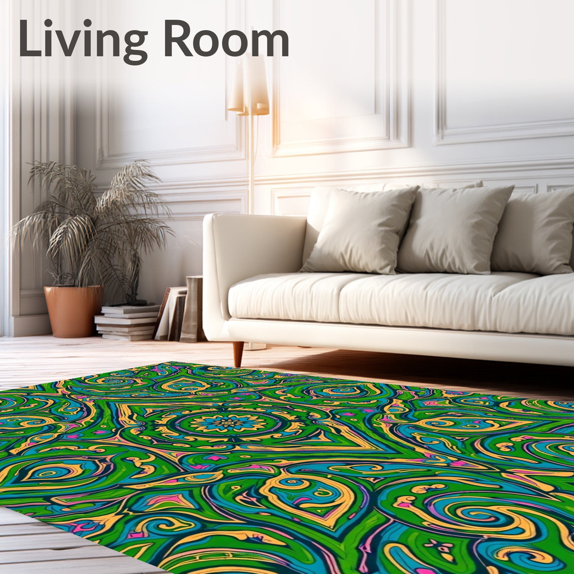 Vibrant Emerald Teal Psychedelic Swirl Rug