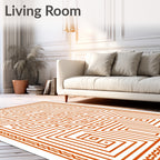 Orange Maze With Geometric Border Rug
