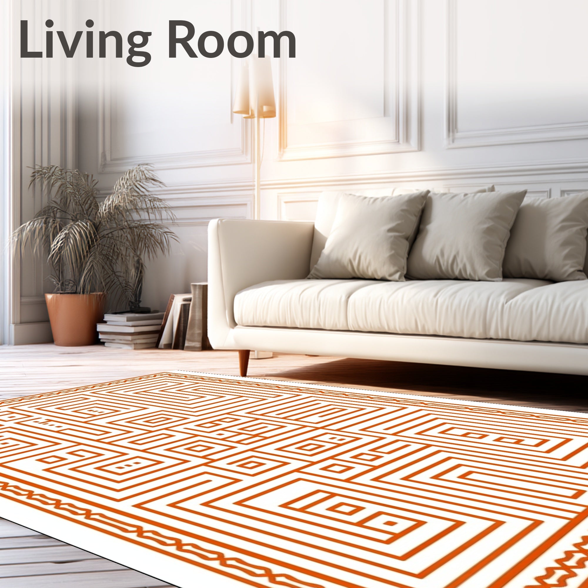 Orange Maze With Geometric Border Rug
