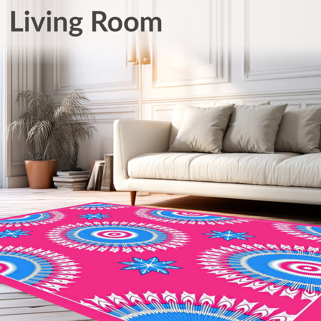 Radiant Pink Blue Sunburst Mandala Rug