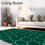 Teal Hexagonal Grid Dark Green Rug