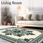 Dark Green Ivory Floral Medallion Rug