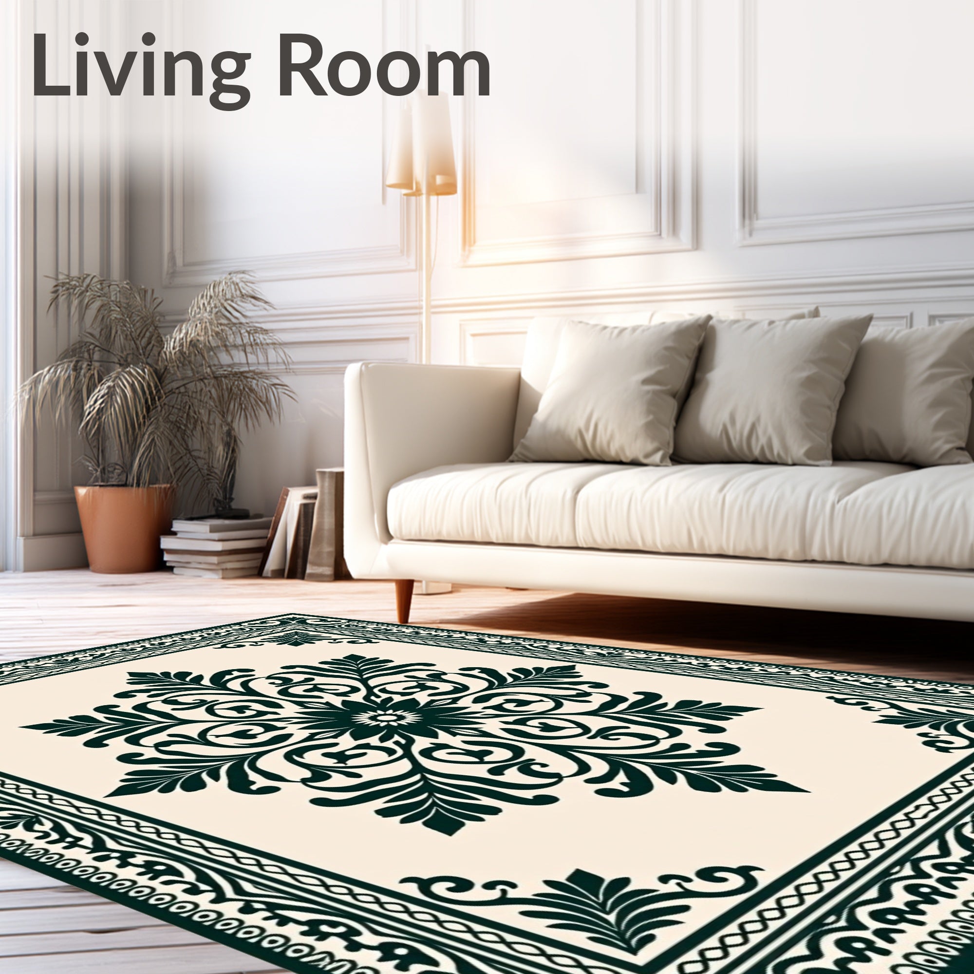 Dark Green Ivory Floral Medallion Rug