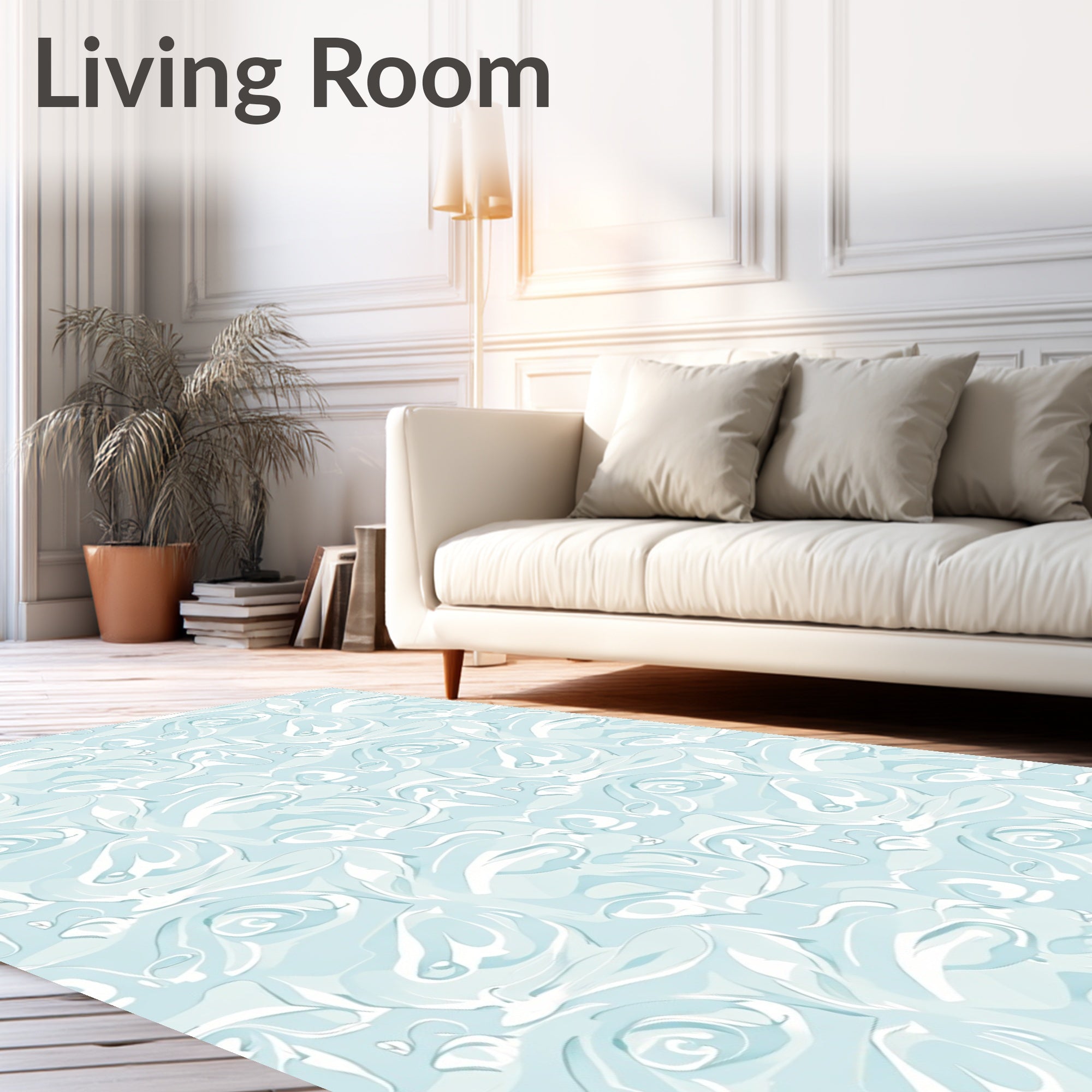 Soft Blue Swirl Floral Rug