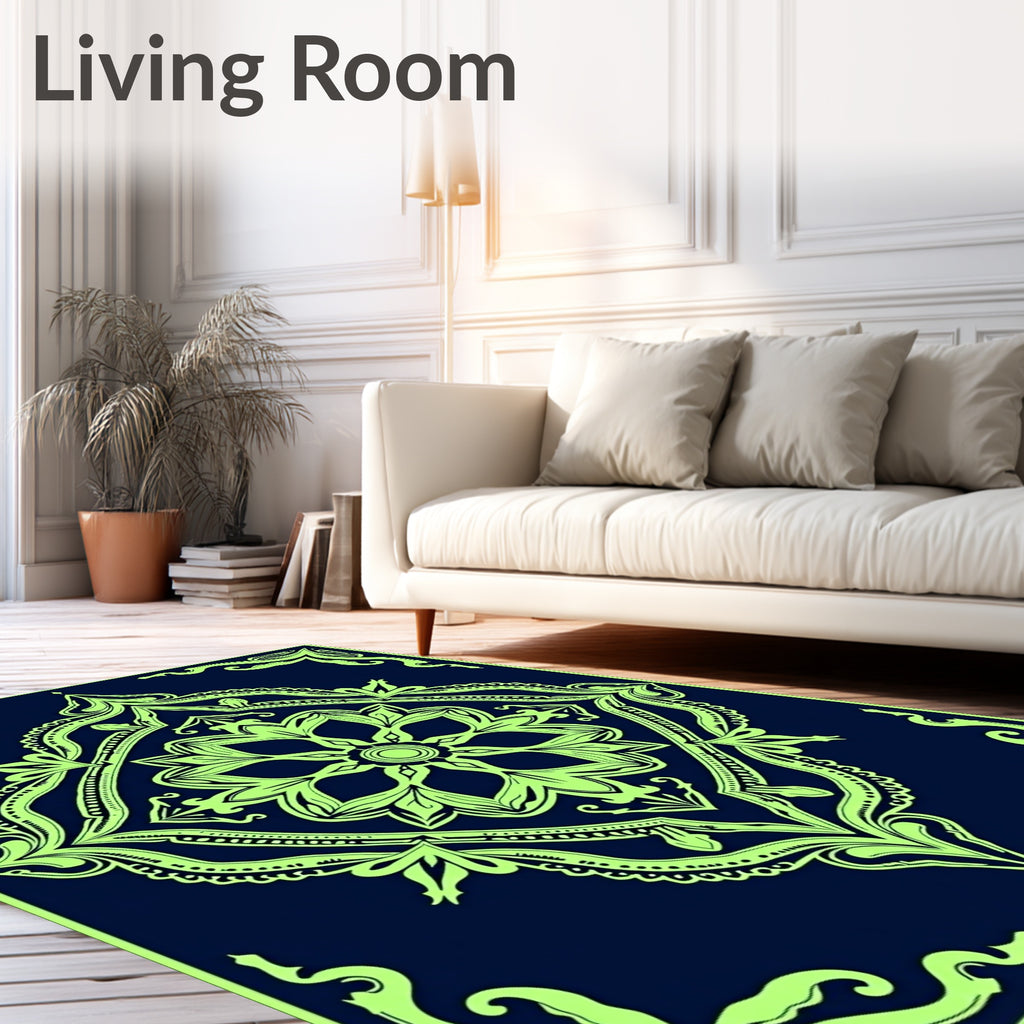 Bright Chartreuse Floral Mandala Rug