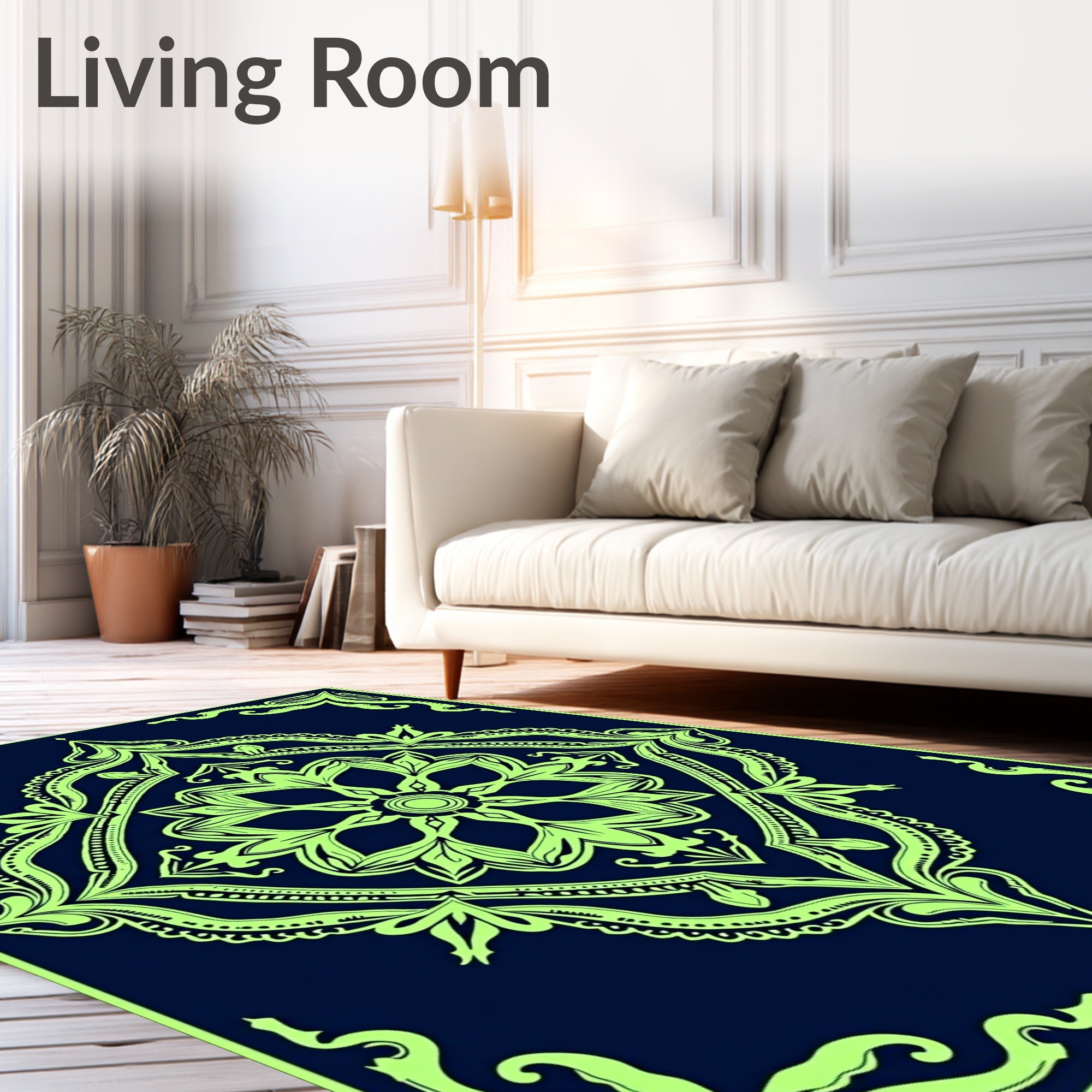 Bright Chartreuse Floral Mandala Rug