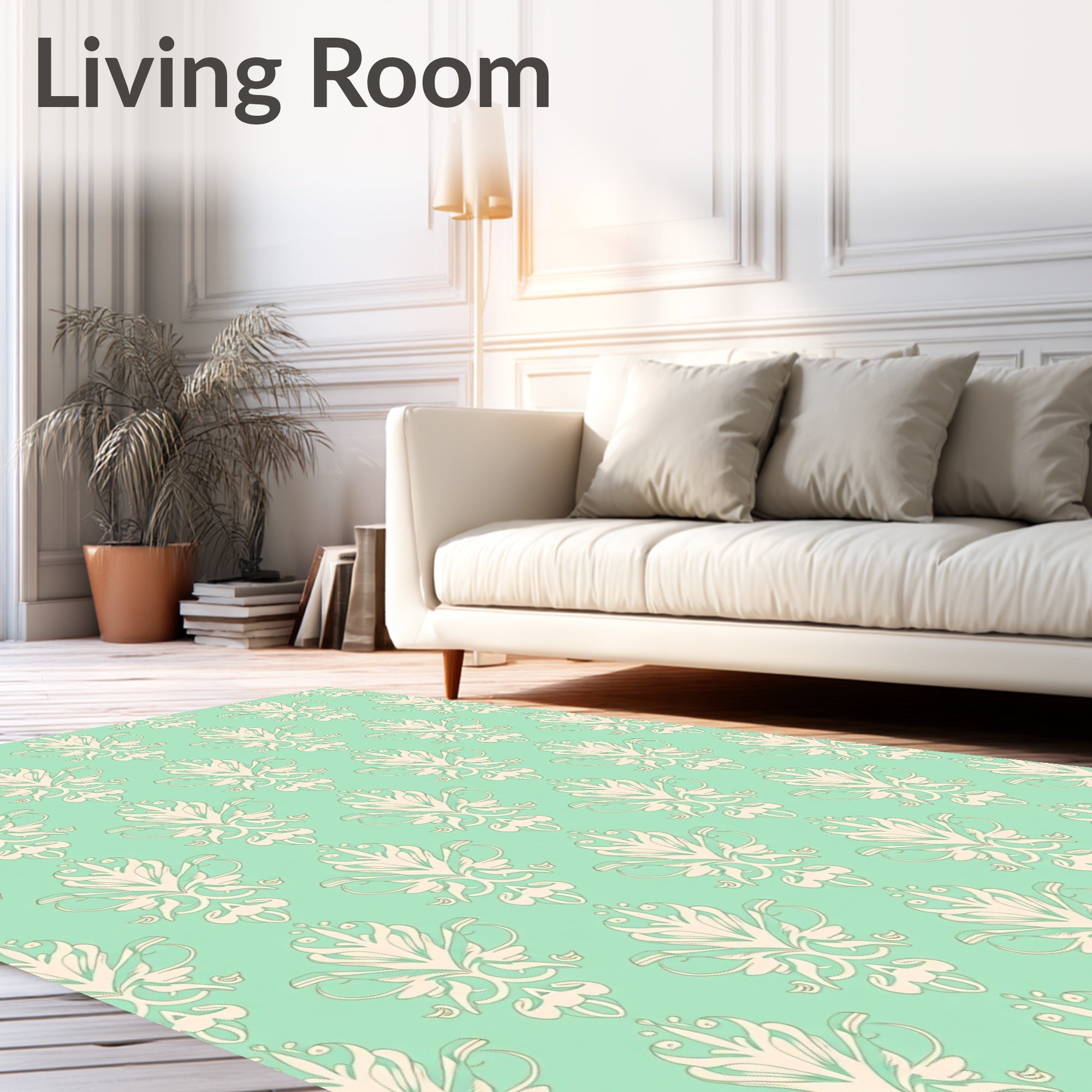 Vintage Mint Cream Damask Scroll Repeating Rug