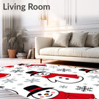 Festive Snowman Red Scarf Snowfall Rug