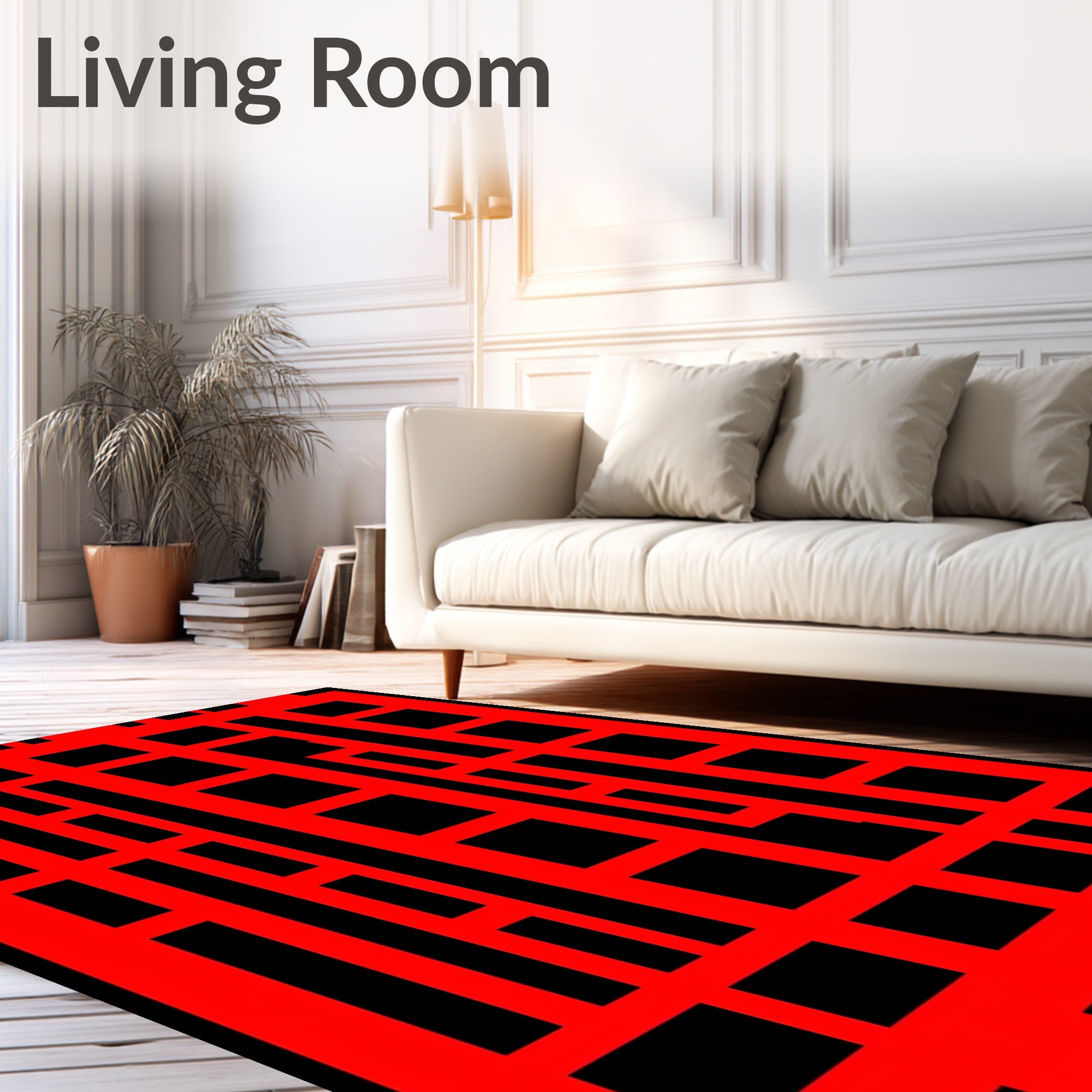 Bold Red Linear Grid Rug