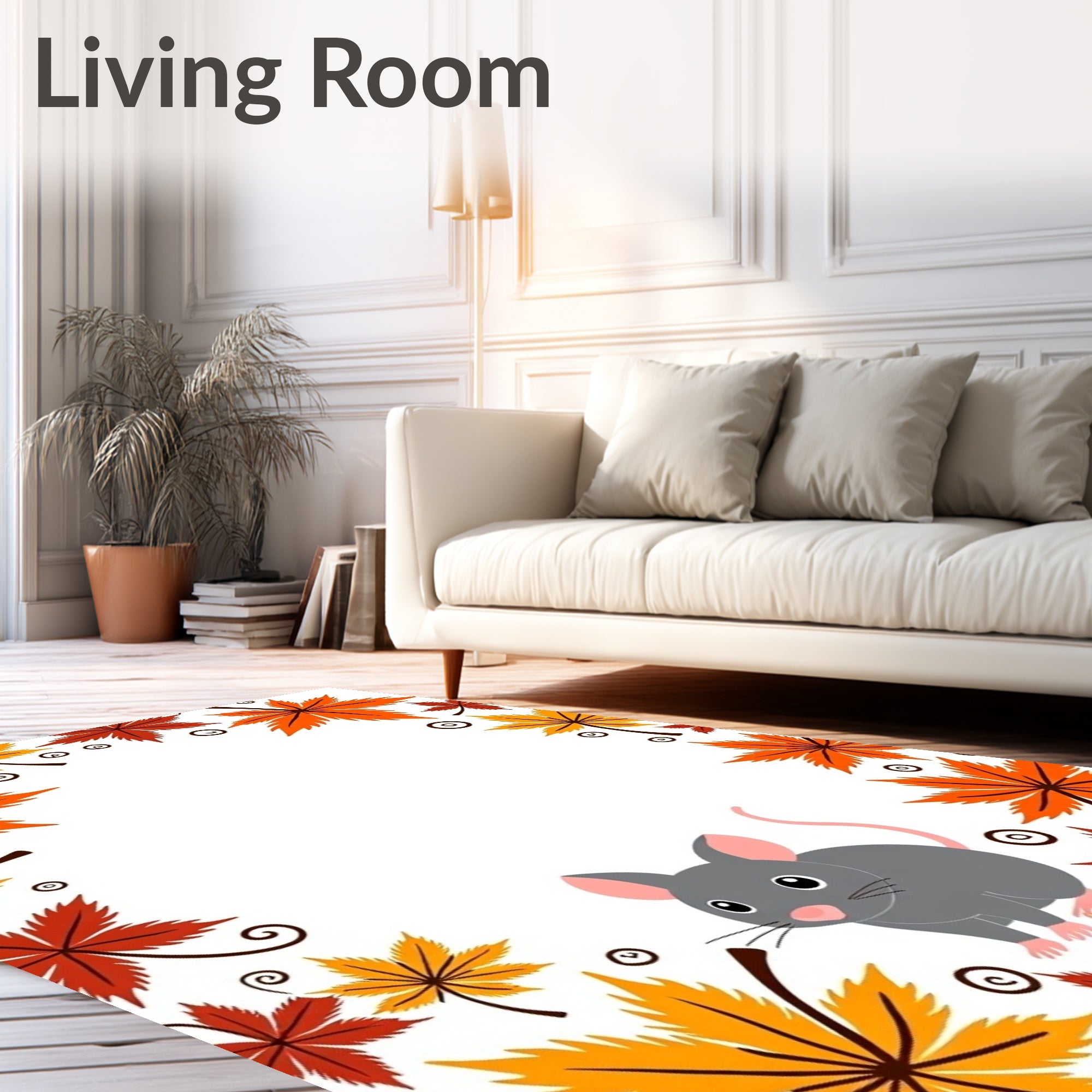 Whimsical Autumn Leaf Mouse Border Rug