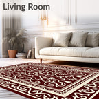 Deep Red Cream Scrollwork Medallion Rug
