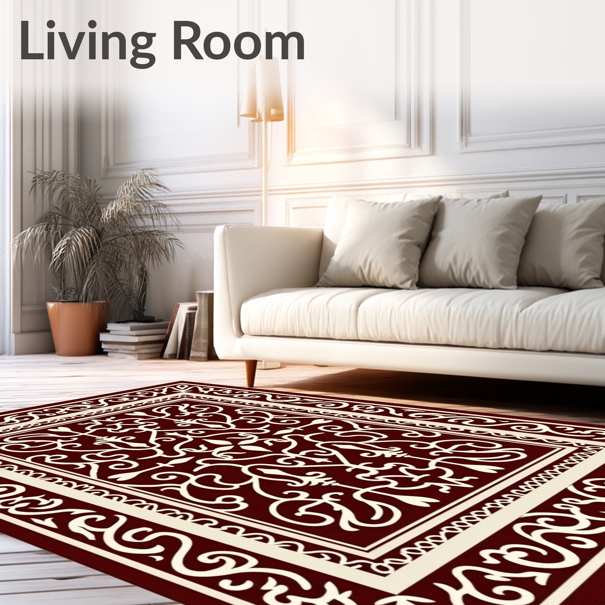 Deep Red Cream Scrollwork Medallion Rug