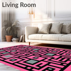 Bold Pink Geometric Maze Rug
