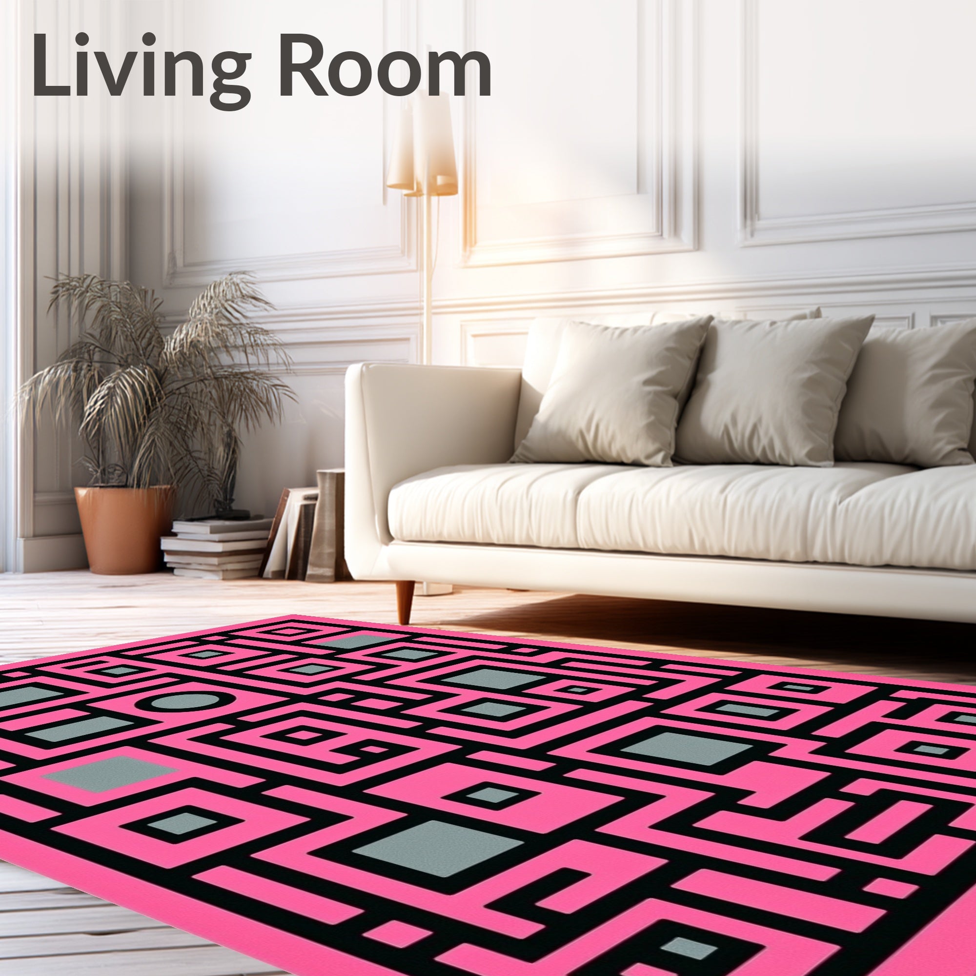 Bold Pink Geometric Maze Rug