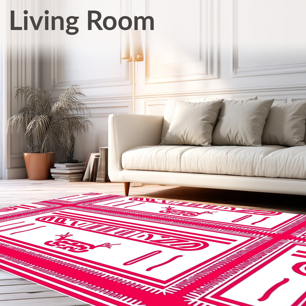 Bold Pink Egyptian Hieroglyph Rectangles Rug