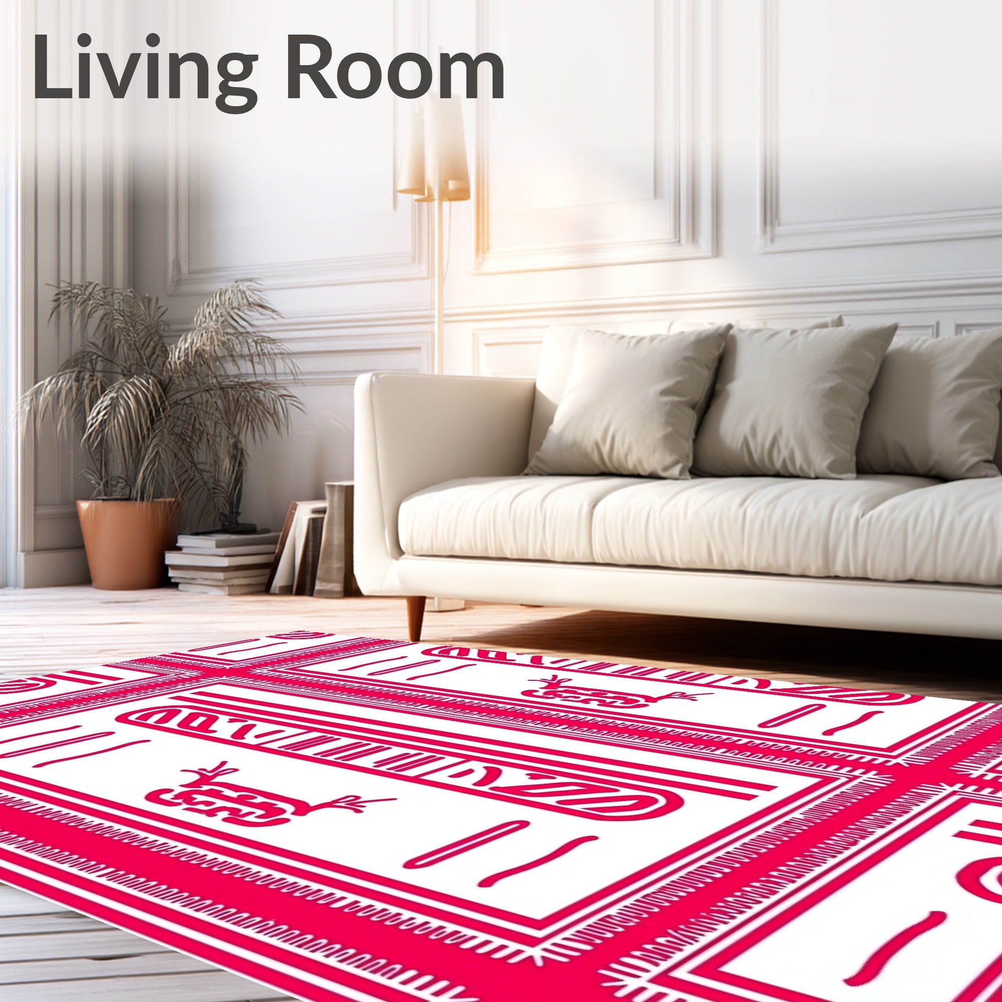 Bold Pink Egyptian Hieroglyph Rectangles Rug