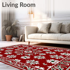 Deep Red Floral Swirl Border Rug