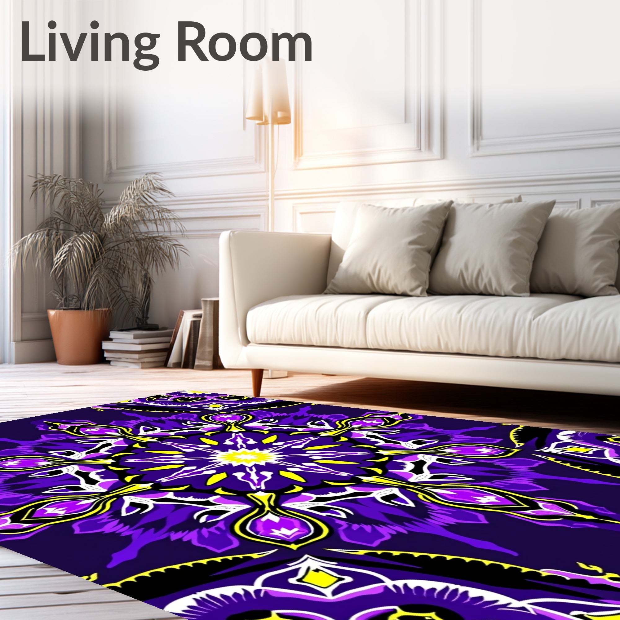 Vibrant Purple Yellow Starburst Medallion Rug