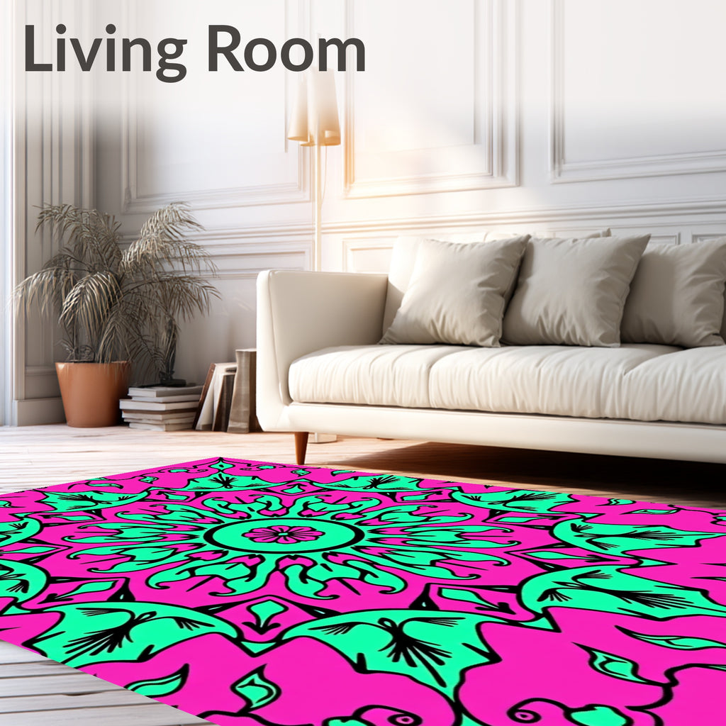 Vibrant Magenta Teal Floral Mandala Rug