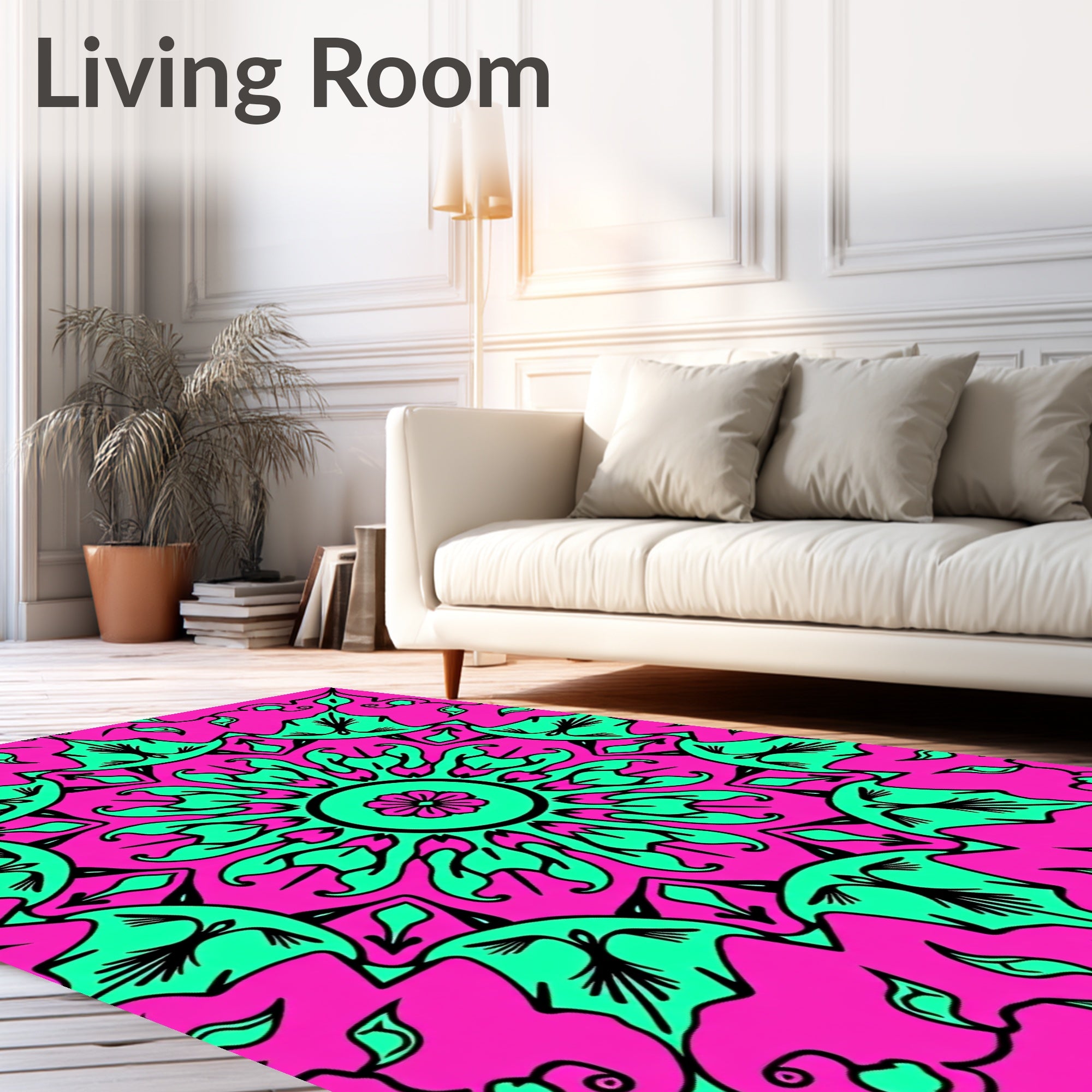 Vibrant Magenta Teal Floral Mandala Rug