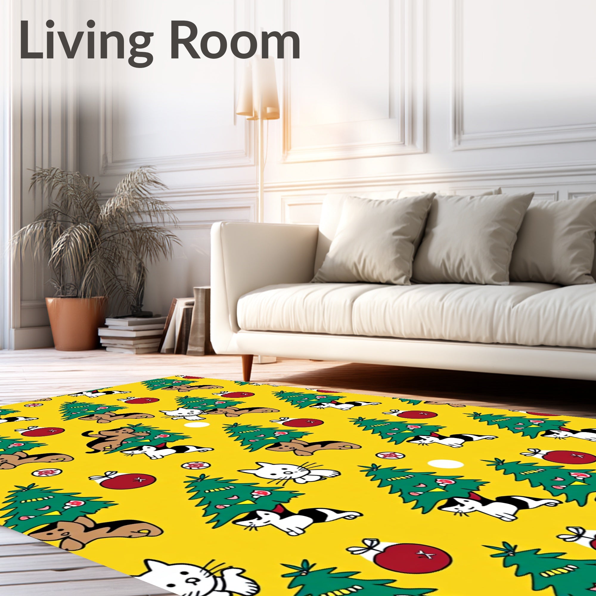 Whimsical Kitten Christmas Tree Ensemble Rug