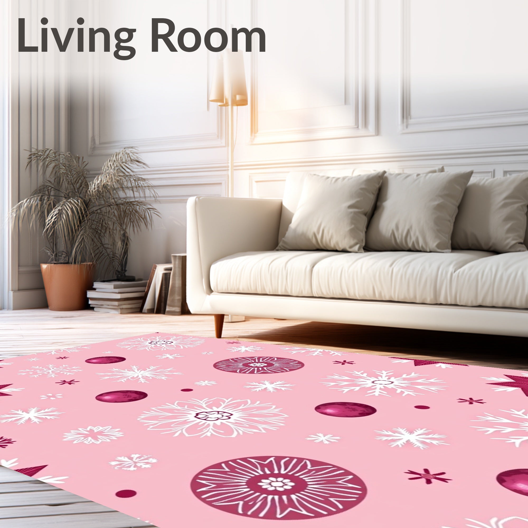 Pink Snowflake Christmas Balls Round Rug