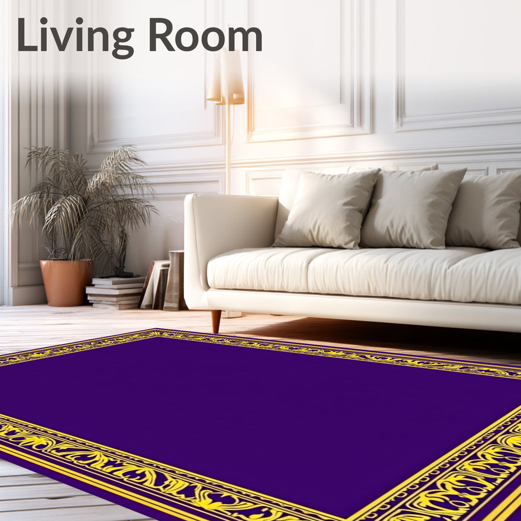 Ornate Yellow Floral Border Purple Rug