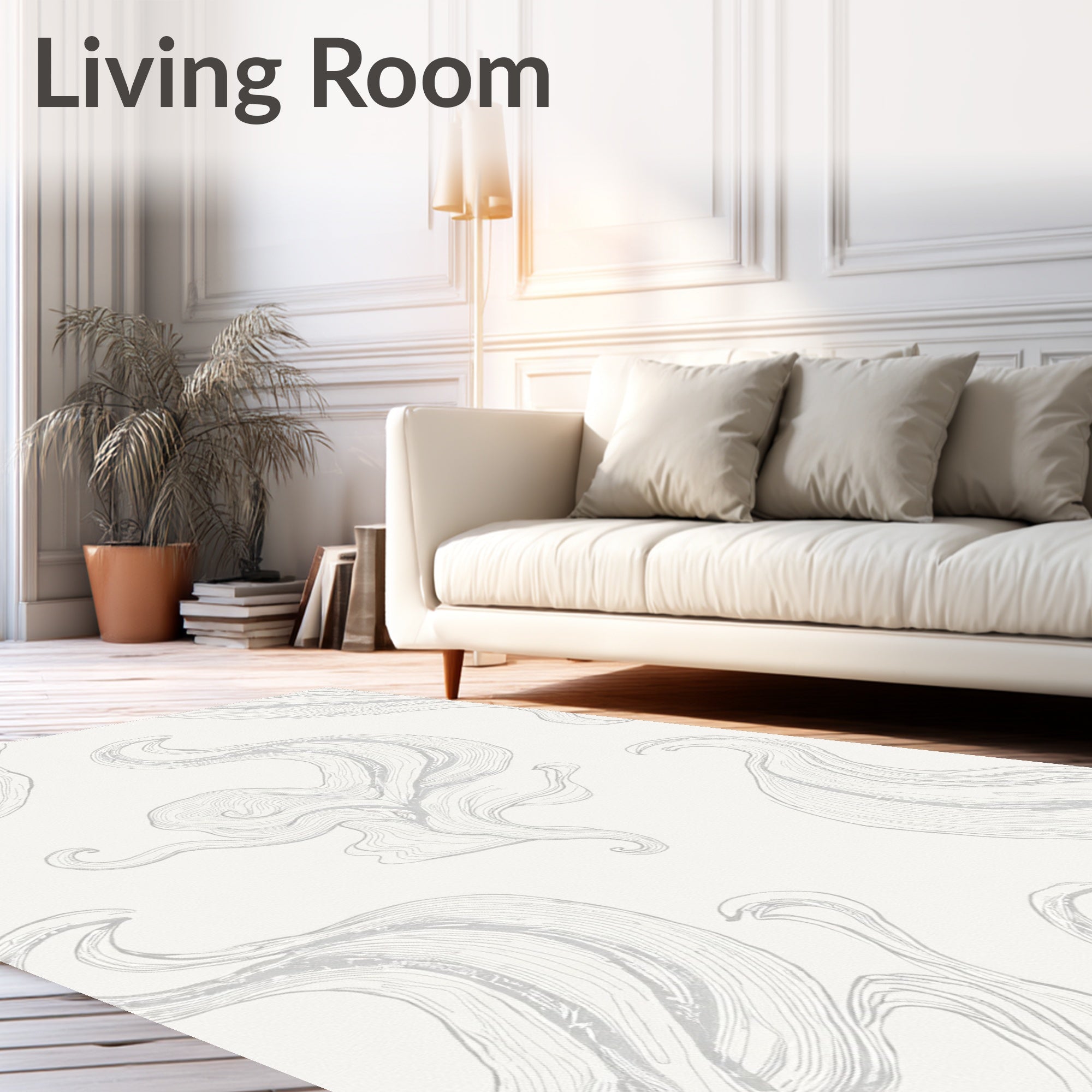 Abstract White Grey Swirls Rug