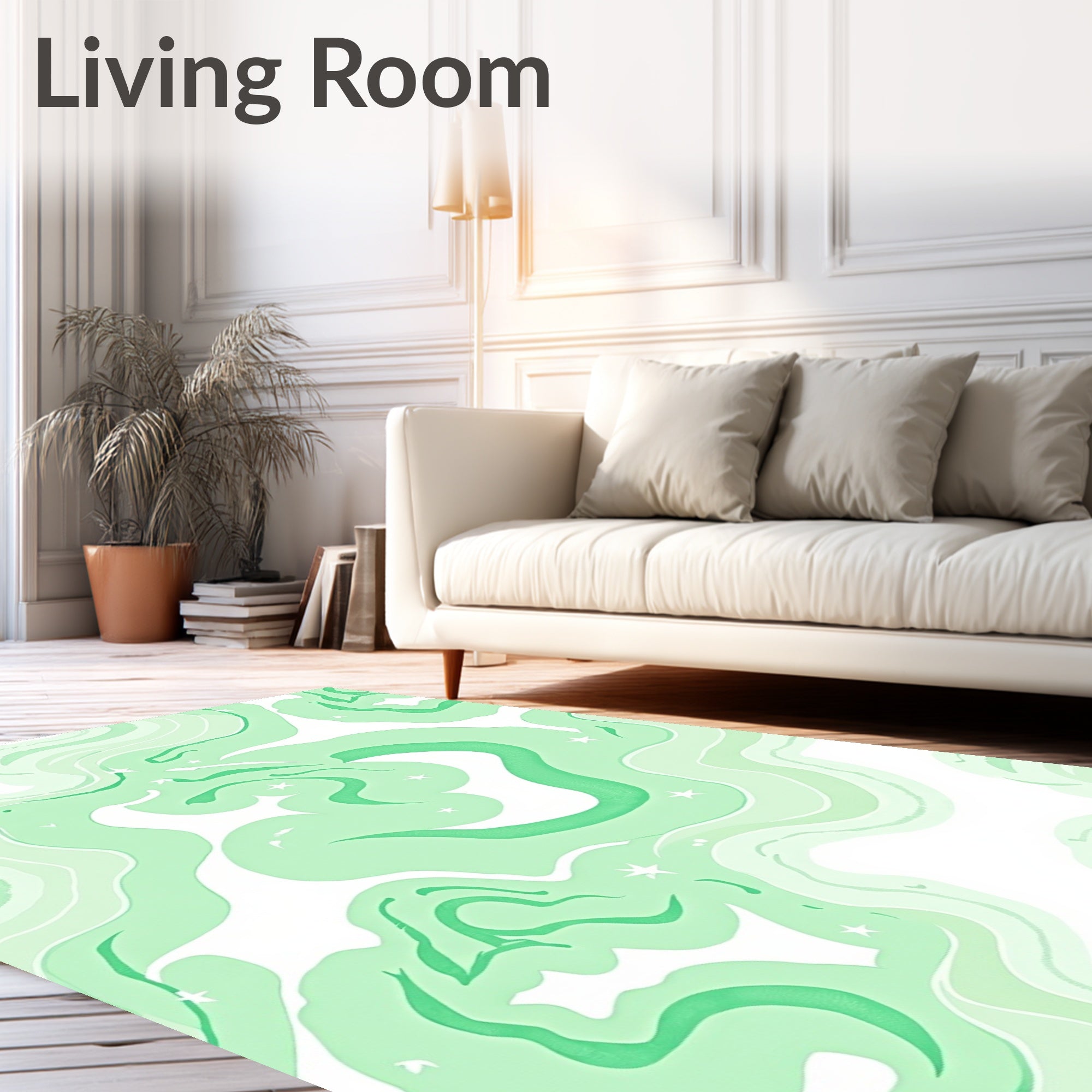 Mint Green Swirling Nebula Stars Rug