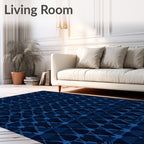 Deep Blue Geometric Lattice Rug
